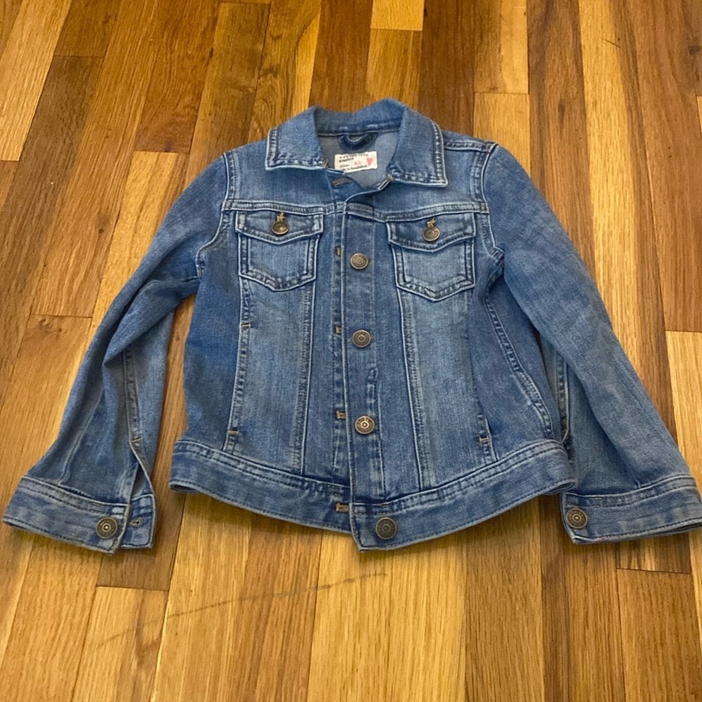 Crewcuts Girls Blue Denim Jacket With Rainbow Size 4-5